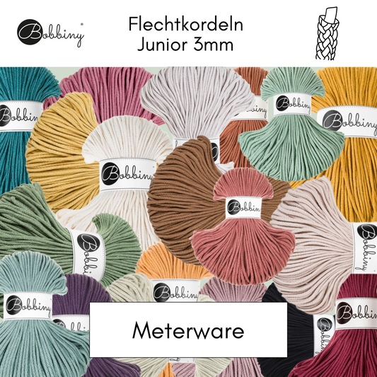 Meterware Makramee Garn Bobbiny Junior 3mm Flechtkordeln
