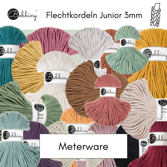 Meterware Makramee Garn Bobbiny Junior 3mm Flechtkordeln